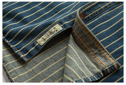 American Retro Workwear Long Sve Denim irt Loose Casual Striped ket irt Youth Trend Autumn Wear Iron Free