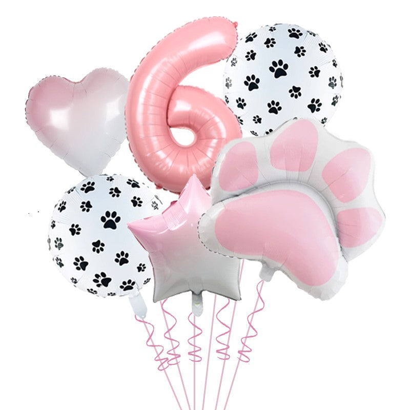 1set Animal Let's Pawty Dog Cat Paw Aluminum Balloon 32inch Pink Black Number Birthday Party Decorat Balloon Baby Shower Supplie