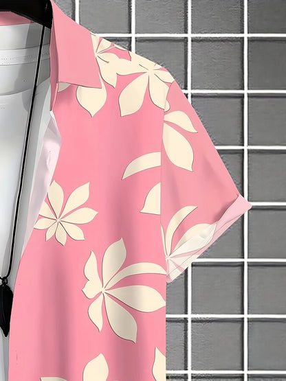 MINISO New Men's Lapel Short Sleeve Hawaiian Shirt Summer Pink Panther Print Hawaii Vacation Casual Fashion Kids/Adult ?Tops