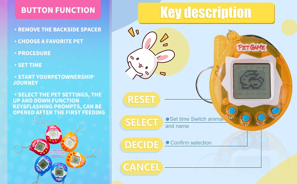 64-6PCS Virtual Pet Keychain Tamagotchi Electronic Toys for kids Video Game Party Favors Birthday Gifts School Classroom Prizes