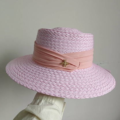 2023 Summer sun hat Lafite grass French straw hat Women's chain decorated straw hat Holiday Sun hat Punk style  beach