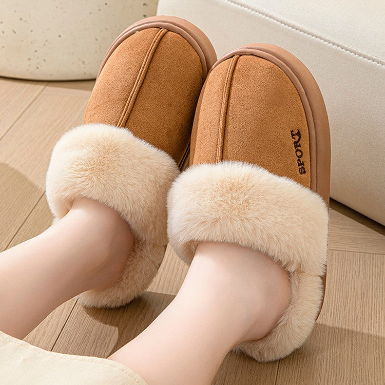 Casual Fluffy Slippers Women House Winter Plush Designer Shoes Ladies Flats Home Warm Fashion Elegant Solid Platform Footwear