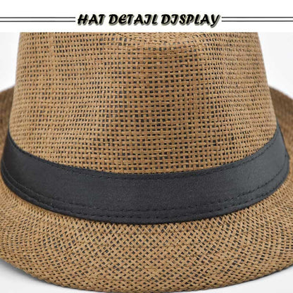 Fashion Unisex Women Men Straw Hat Ribbon Curling Brim Jazz Fedora Hat Panama Gangster Cap Outdoor Beach Parent-Child Sun Hats
