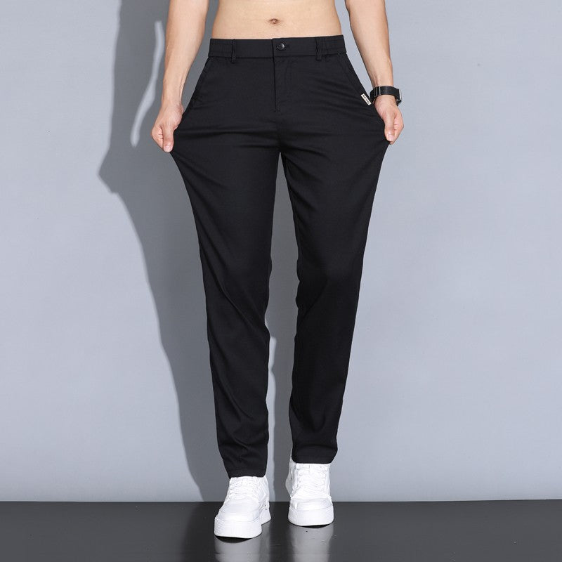 2024 Summer Thin Men Straight Casual Men's Pants Slim Stretch Elastic Waist Male Trousers Solid Color Brand Clothing Coffee