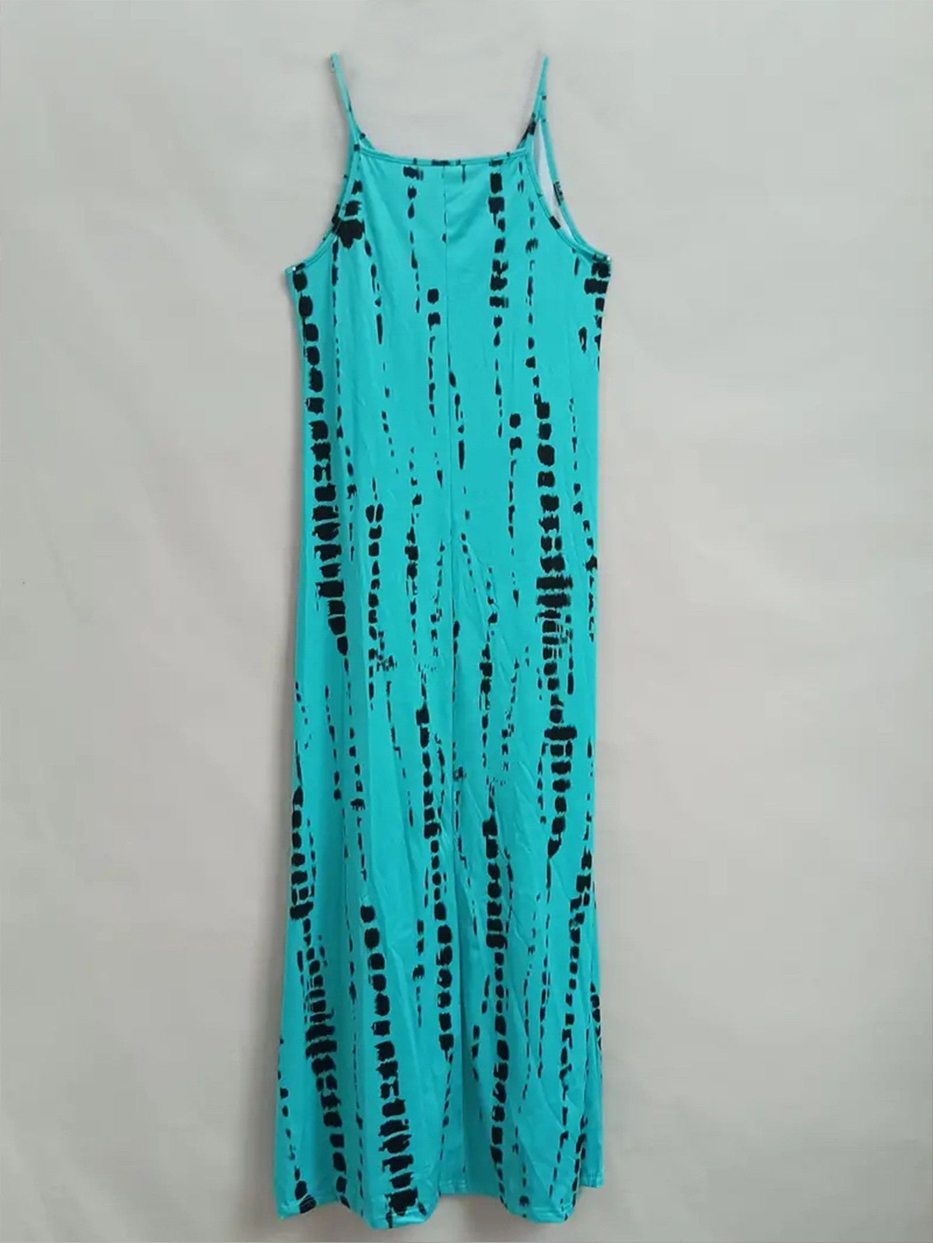 Women's Casual Loose V-neck Tie Dye Printed Spaghetti Maxi Dress Summer Beach Va