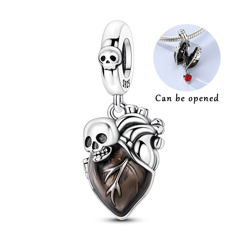 Hot Sale Charms Bead 925 Sterling Silver Red Heart Dangle Pendant Fit Bangle Bracelet Necklace DIY Jewelry