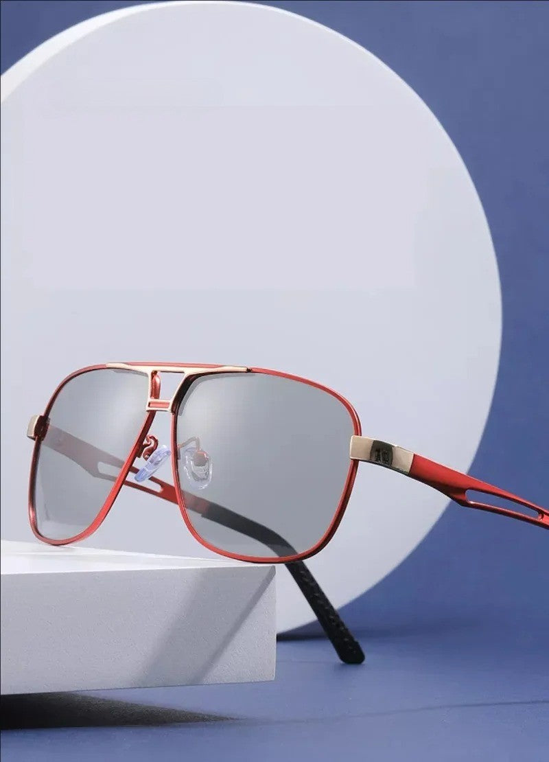 Men Night Vision Polarized Photochromic Sunglasses Aviator Style Yellow Color Change Lenses Driving Sun Glasses