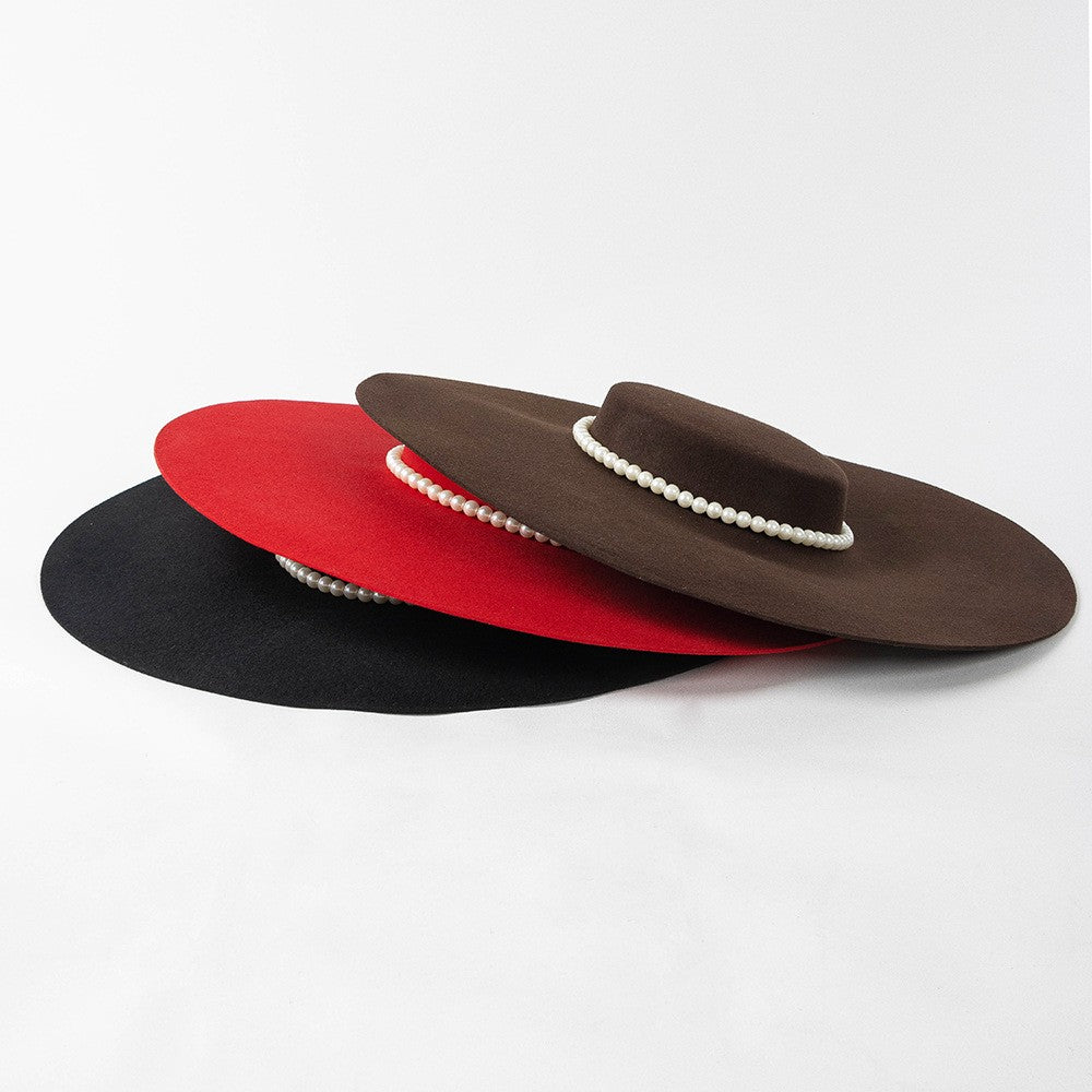 Chapéu de feltro de lã de 4cm de altura, aba grande de 15cm, chapéu fedora de copa rasa para homens e mulheres, chapéu de aba grande novo.