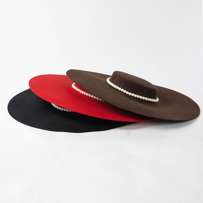 Chapéu de feltro de lã de 4cm de altura, aba grande de 15cm, chapéu fedora de copa rasa para homens e mulheres, chapéu de aba grande novo.