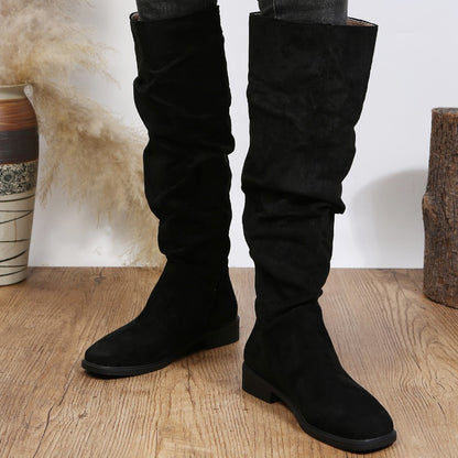 BCEBYL Autumn and Winter Fashion New Sexy Solid Color Warm Round Toe Thick Bottom Low Heel Comfortable Women's Boots Botas Mujer