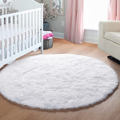 Pink Round Rug for Girls Bedroom,Fluffy Circle Area Rug for Kids Room,Furry Shaggy Carpet for Living Room100/120/140/160