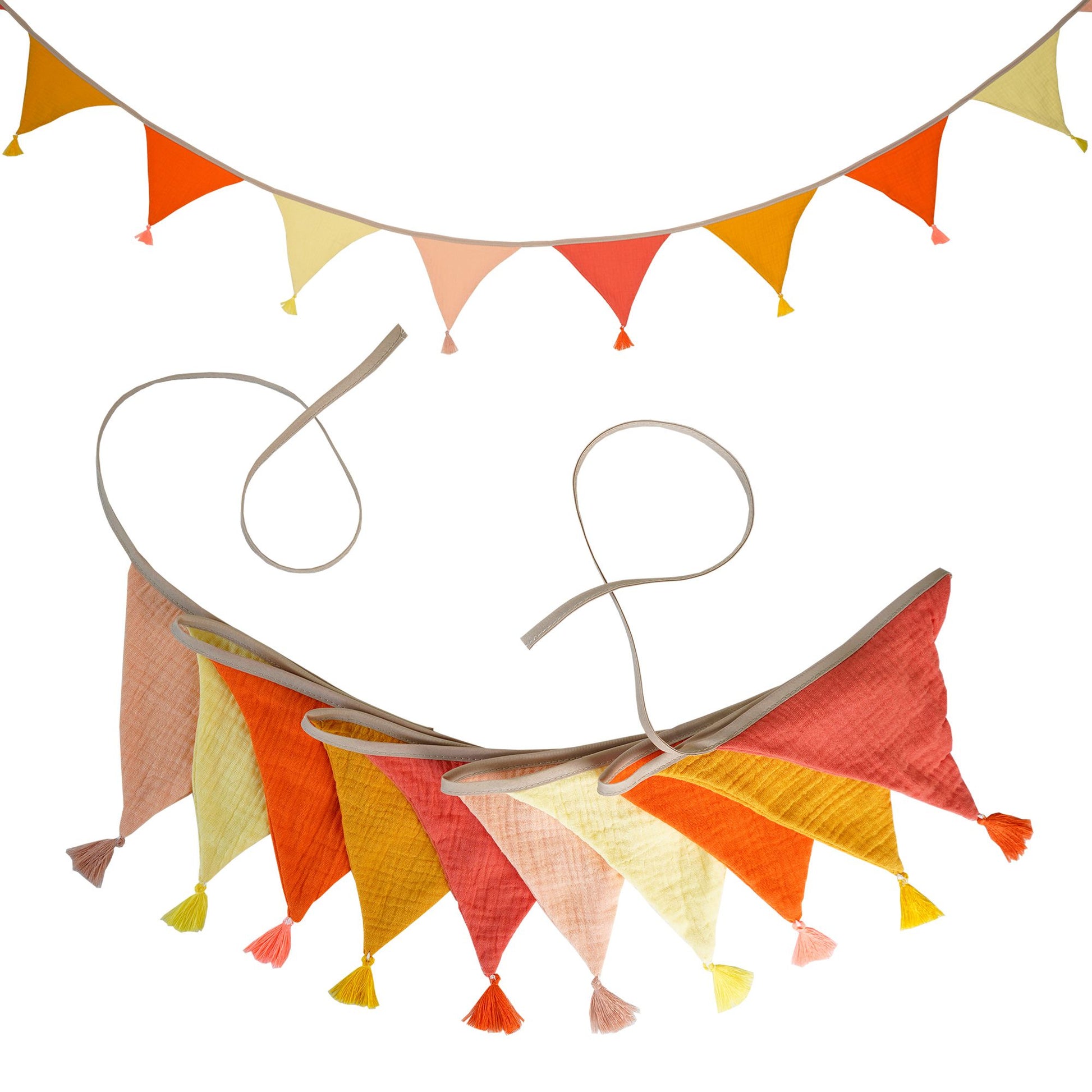 2.6M/8.5FT Nursery Fabric Bunting 10 Triangle Pennant Flags With Tassels Party Decor Banner Home Baby Shower Carnival Garland