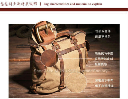 Vintage Military Canvas + Genuine Leather Men Shoulder Bag Sling Crossbody Bag Tote Handbag Men Canvas Messenger Bag  Leisure