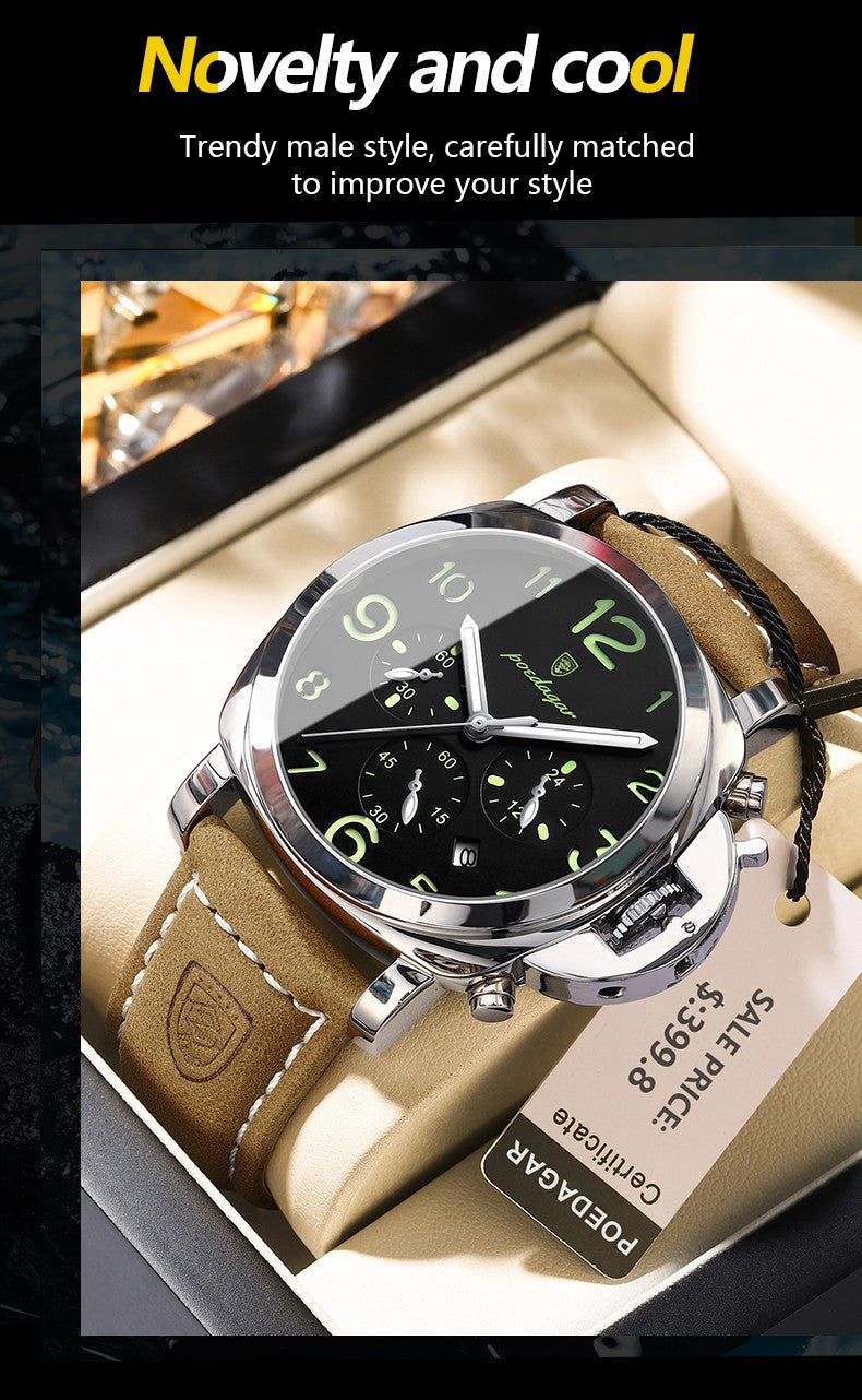 POEDAGAR Luxury Military Watch For Men Waterproof Luminous Leather Man Watch Quartz High Quality Men's Sports Watches Male Reloj