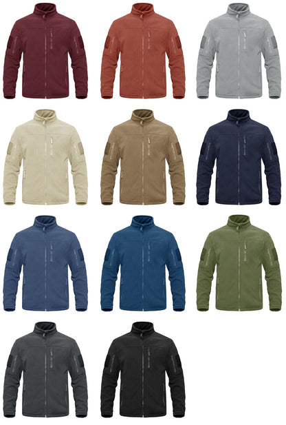 TACVASEN Full Zip Up Green Fleece Jacket Thermal Warm Work Coats Mens Zipper Pockets Jacket Hiking Training Outwear Windbreaker