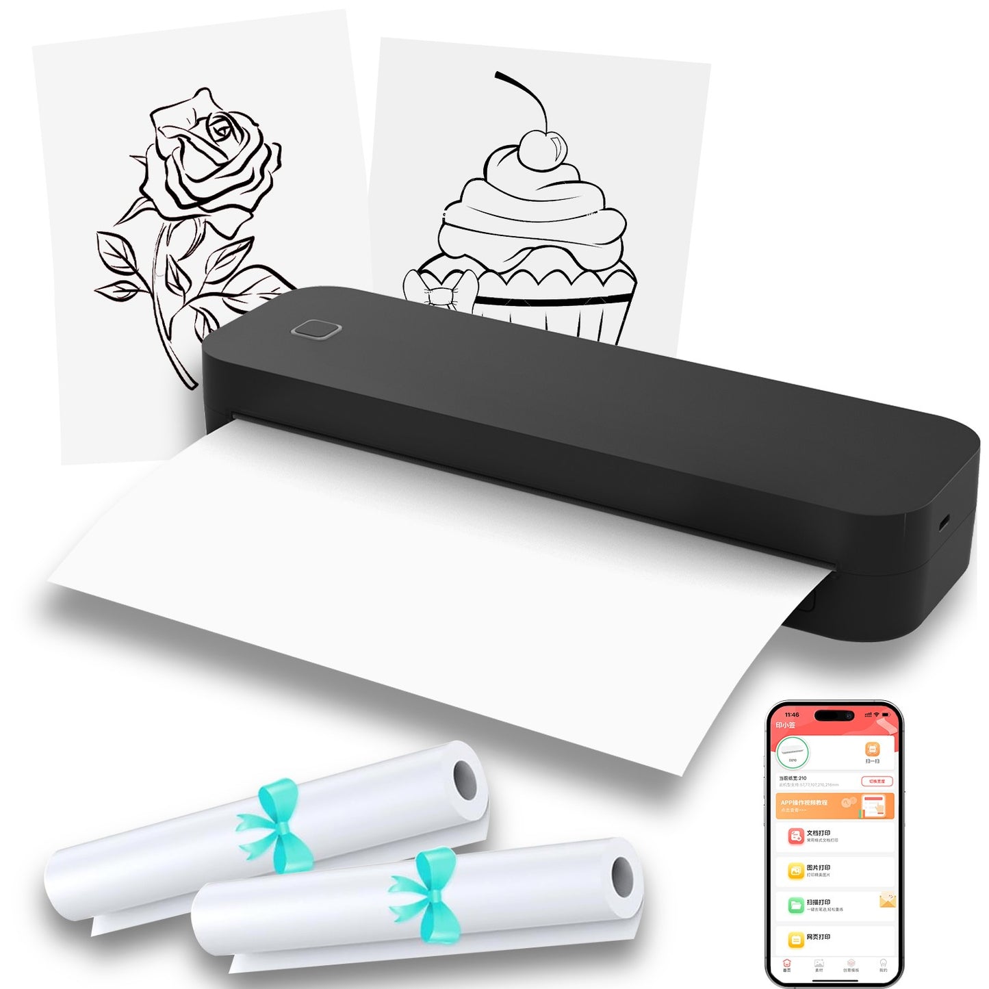 Impressora Térmica Portátil A4 Sem Tinta Bluetooth Máquina de Impressão de Documentos PDF Excel Word Rolo de Papel Para Trabalho de Escritório Casa Escola