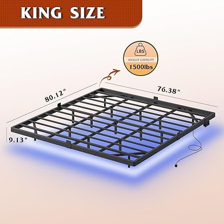 Floating LED Bed Frame with Charging Station | Heavy-Duty Metal Platform, Easy Assembly, No Noise