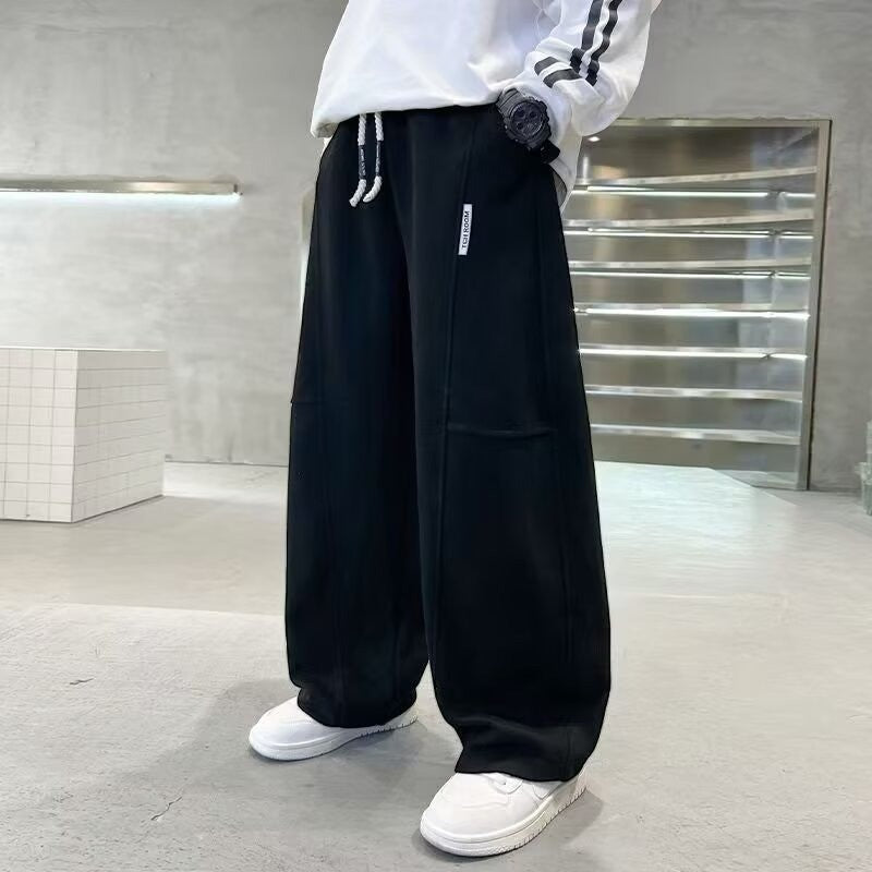 Autumn Boys Causal Pants Kids Loose Cotton Sports Pants 110-170 Black Grey Soft Trousers for Children Spring Kids Clothing 2025