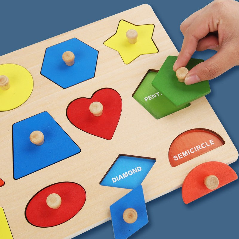 Brinquedos de quebra-cabeça Montessori para bebês de madeira, de encaixe de formas e cores, tábua de raspar à mão, brinquedos cognitivos geométricos de educação infantil