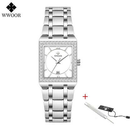 WWOOR Top Brand Luxury New Ladies Diamond Watch Fashion Square lady Wrist Watch Simple Women Dress Small Watch Relogio Feminino