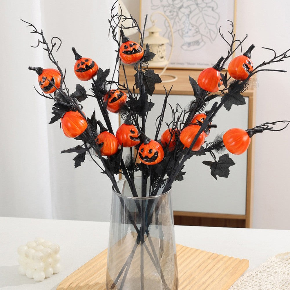 1PC Halloween Grimace Pumpkin Black Maple Horror Artificial Pumpkin Bouquet Autumn Home Ornaments Halloween Party Decorations