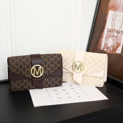 Women's retro shoulder bag, simple small square bag with printed lettering, stylish crossbody bag