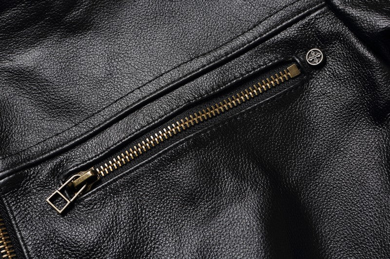 Men's Spring Original Leather Motorcycle Jacket 2025 Skull Embroidery Top Layer Cowhide Clothing Slim Fit Black Slim Male Coat