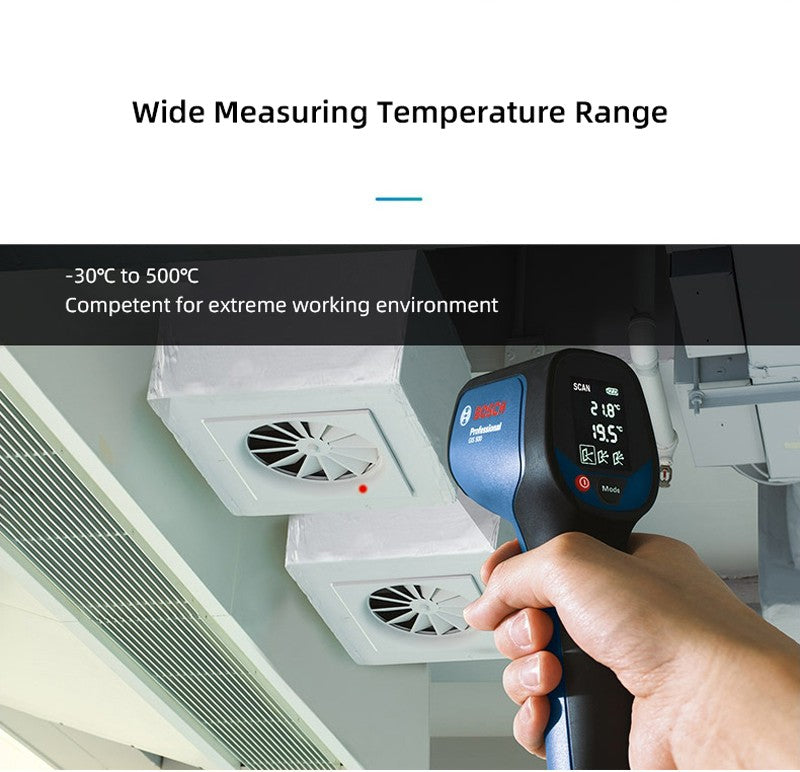 Detector de Temperatura por Infravermelho Bosch GIS500 -30°C~+500°C Termômetro Digital a Laser de Alta Precisão Medição Contínua