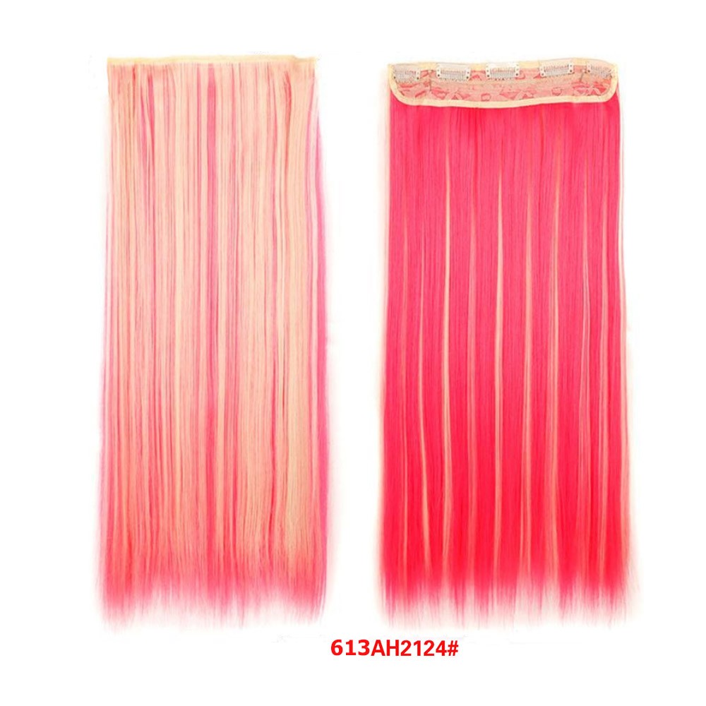 Extensões de cabelo sintéticas com clipe, longas e lisas, com 5 clipes em uma única peça, extensões de cabelo multicoloridas LIHUI
