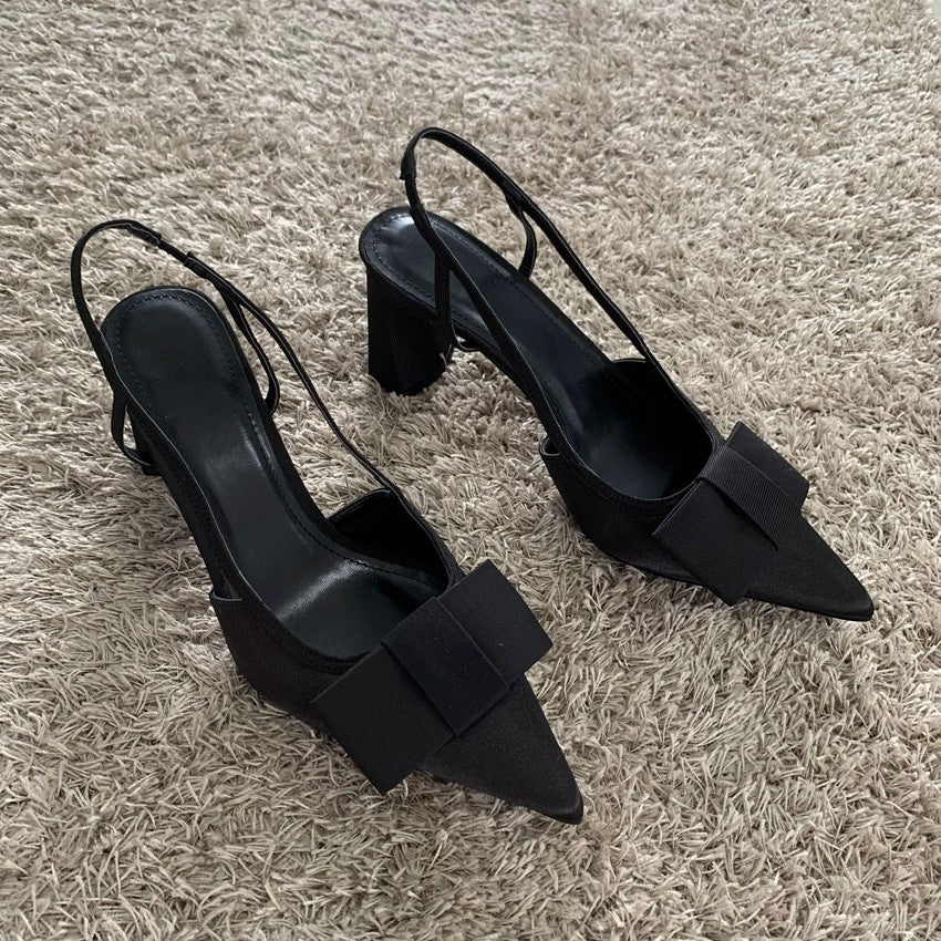 Sandálias de Salto com Laço Borboleta Femininas 2025 Moda Elegante Sapatos de Festa Feminino Scarpins de Bico Fino Salto Alto Slingback Feminino