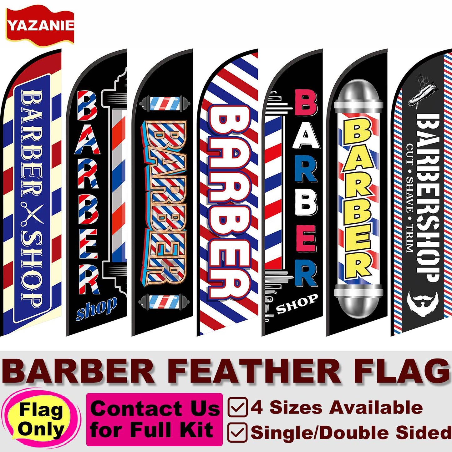 Barber Shop Feather Flag 11FT Barbershop Sign Outside Windless Banner Feather Swooper Flag for Shop Advertising Business Outdoor