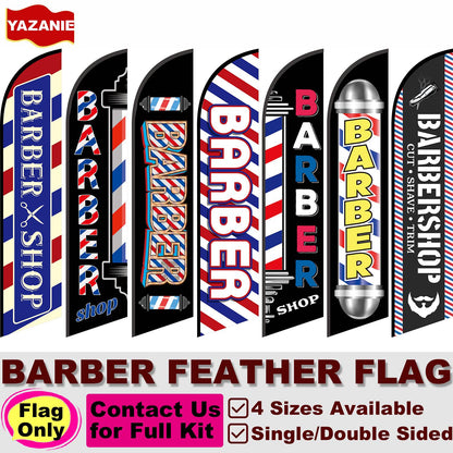 Barber Shop Feather Flag 11FT Barbershop Sign Outside Windless Banner Feather Swooper Flag for Shop Advertising Business Outdoor