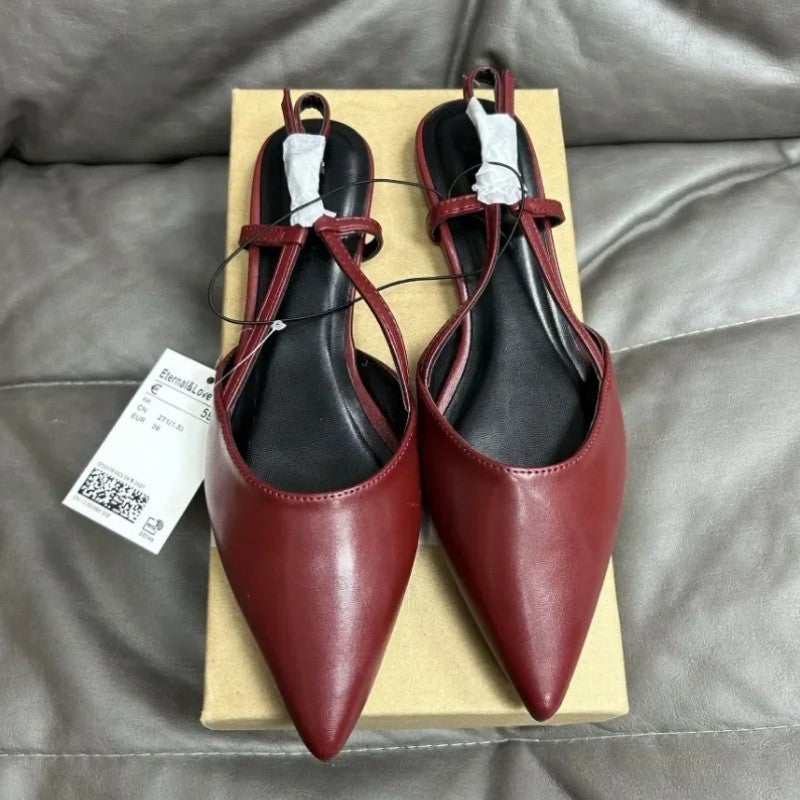 Designer Fashion Pointed Toe Women's Flats 2024 Autumn Elegant Dress Slingbacks Shallow Big Size Comfortable Luxury Ladies Shoes