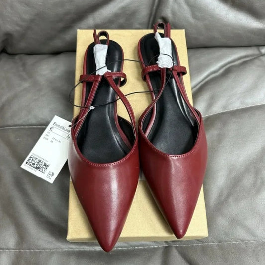 Designer Fashion Pointed Toe Women's Flats 2024 Autumn Elegant Dress Slingbacks Shallow Big Size Comfortable Luxury Ladies Shoes