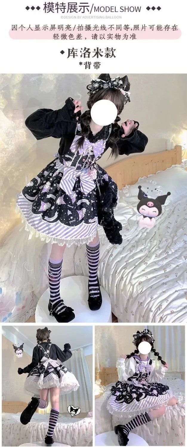 Cartoon My Melody Lolita Dress Kawaii Fashion Bow Lace Dress Printed Princess Dress Halloween Versatile Christmas Gift for Women