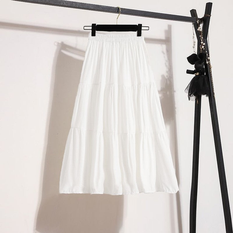 A-line Skirt High Waist Casual Slimming Cake Skirt Versatile Mid Length Dress Youthful Women New In Clothes Sweet Black Trend