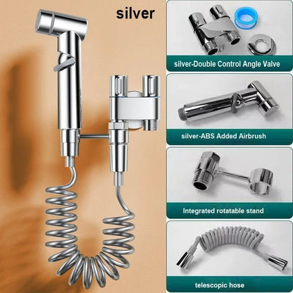 Conjunto de pulverizador bidê para limpeza de vaso sanitário, pulverizador portátil de alta pressão com saída dupla, chuveiro de banheiro, pulverizador para descarga de vaso sanitário, ducha anal
