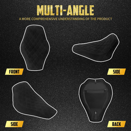 Assento Solo Dianteiro de Couro com Perfil Baixo e Costura em Diamante para Motocicleta Harley Softail Breakout FXBR Rocker FXCW 2008-2017