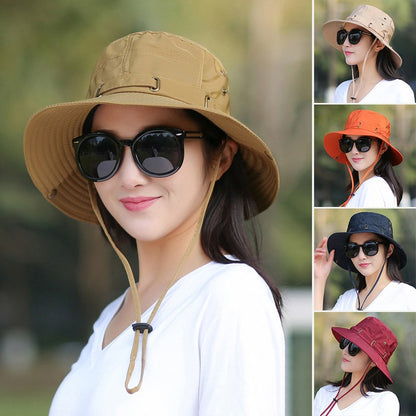 RICYGVM Women Big Brim Fisherman Hat Outdoor Mountaineering UV Protection Sun Visors Unisex Fashion Solid Color Basin Cap ????a