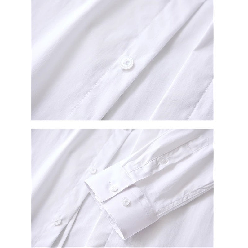 Black Mens Embroidered Long Sleeve Shirt, Black Single Breasted Lapel Casual Shirts, Asian Size M-6XL