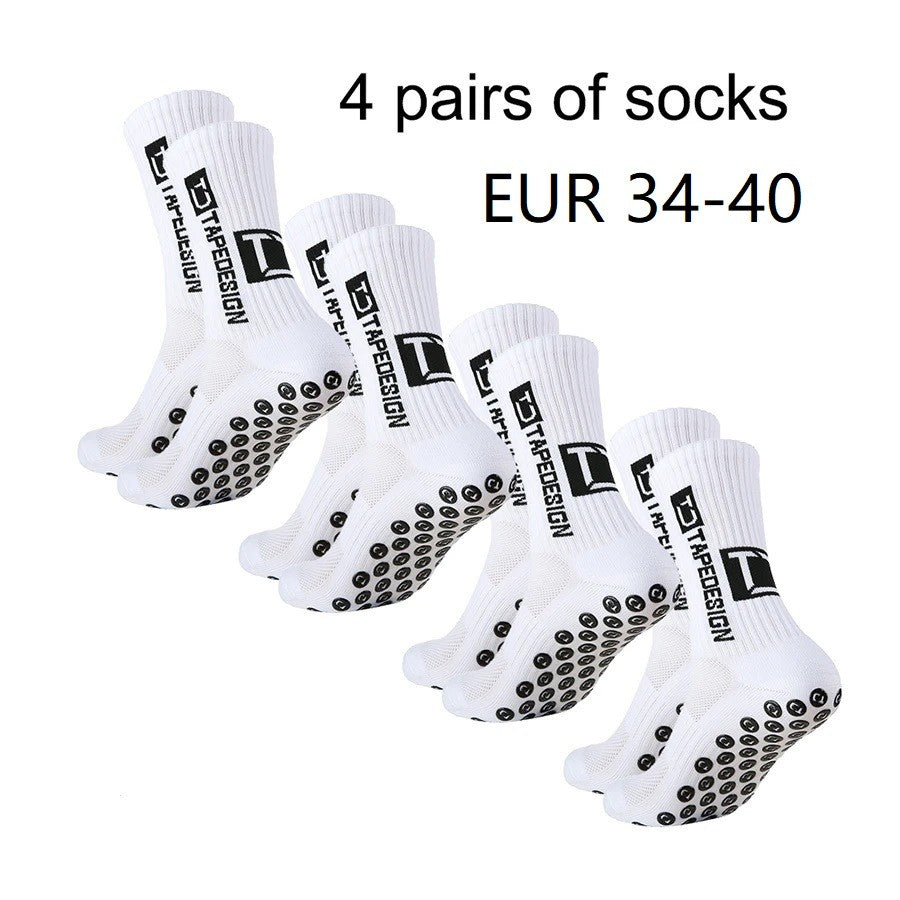 4 pares de meias de futebol coladas TC de cano médio novas para treinamento e competição esportiva, meias antiderrapantes e respiráveis