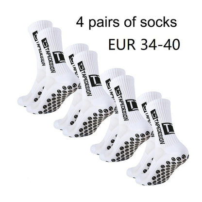 4 pares de meias de futebol coladas TC de cano médio novas para treinamento e competição esportiva, meias antiderrapantes e respiráveis