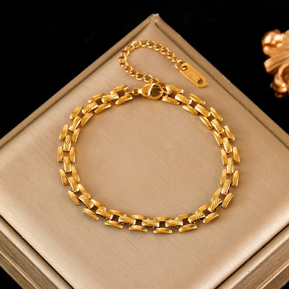 Pulseira de Corrente de Contas de Aço Inoxidável 316L EILIECK para Mulheres, Charme de Metal Banhado a Ouro 18K, Joia Moderna com Design Exclusivo