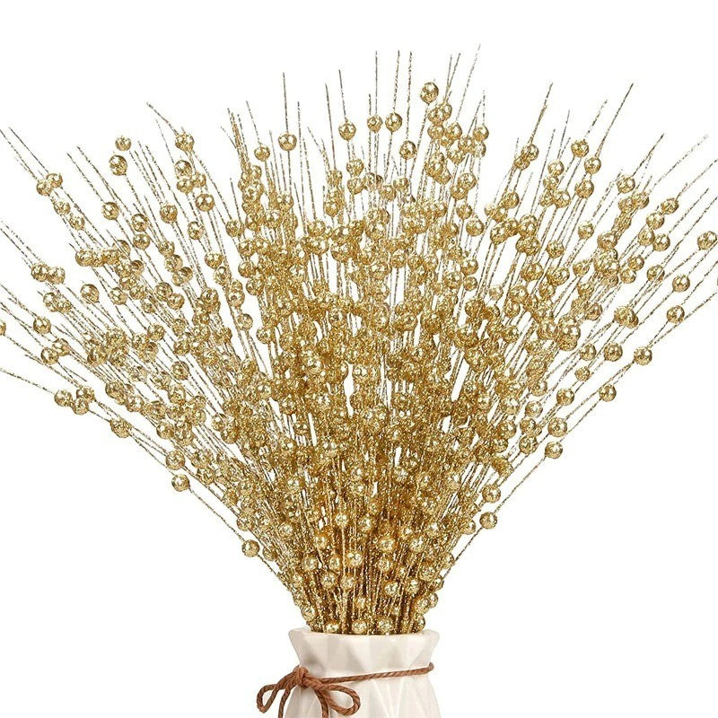 43cm Christmas Decor Foam Artificial Flowers Golden Glitter Berries Bouquet New Year Wreath Home Room Table Wedding Decoration