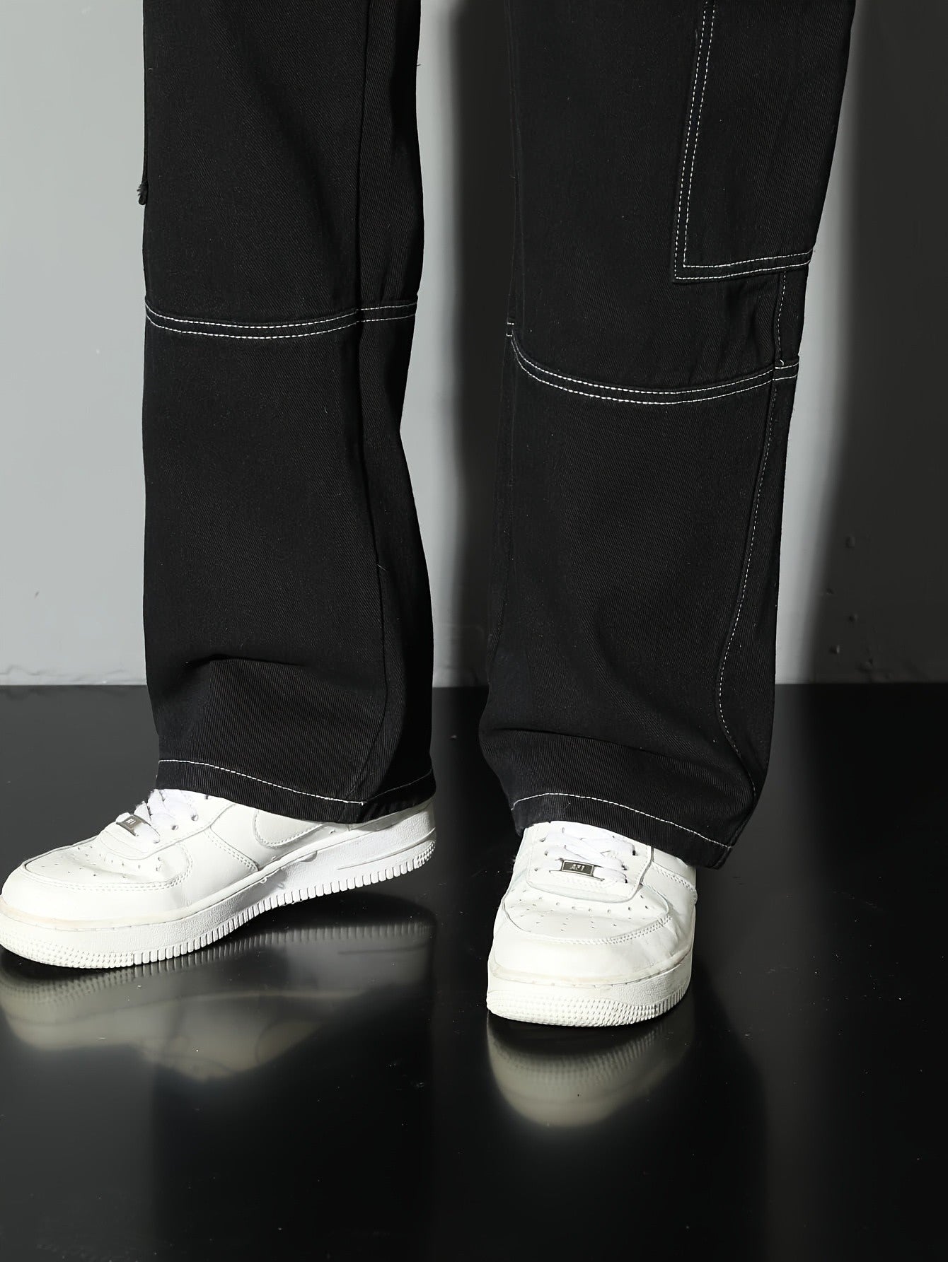 Calça jeans masculina estilo workwear, calça jeans, pernas retas e largas, estilo para todas as estações, lavada com múltiplos bolsos