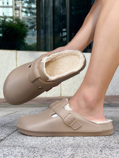 Men Plush Lined Outdoor Anti-slip Garden Shoes Warm Fuzzy Slippers For Women Winter New Cotton Slippers Fuzzy Home Slides