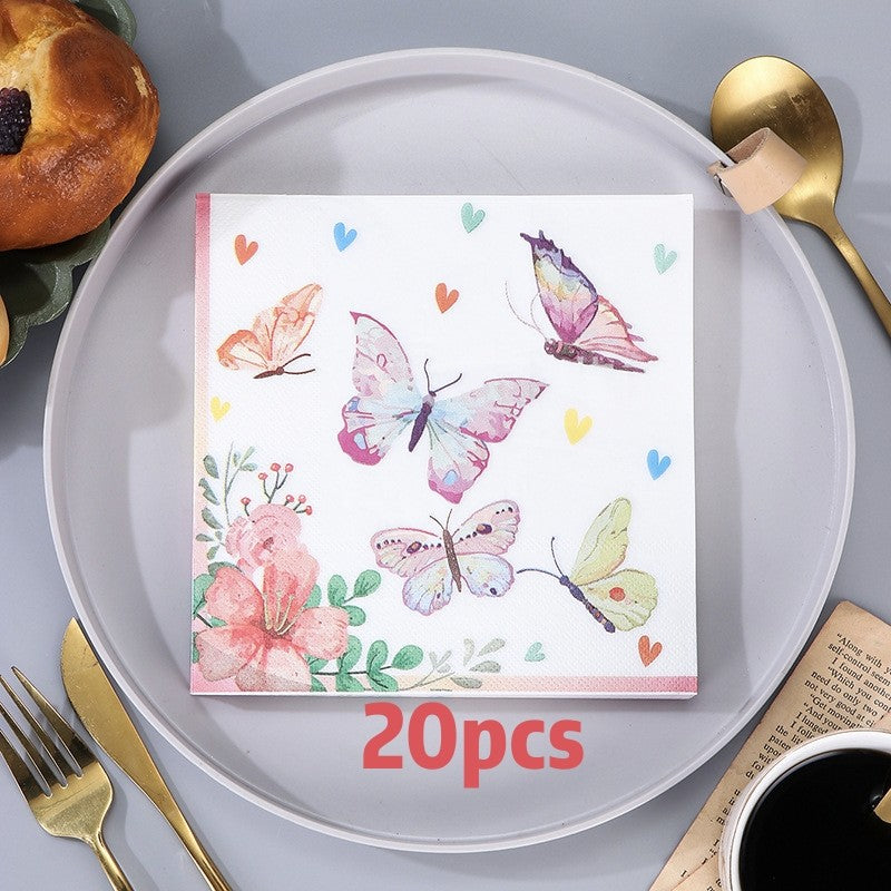 20 colored printed butterfly napkins per pack, disposable napkins for hotel parties, wedding anniversaries