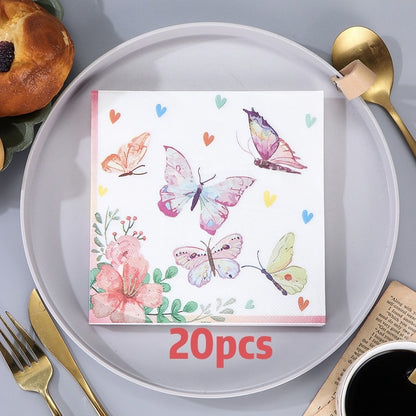 20 colored printed butterfly napkins per pack, disposable napkins for hotel parties, wedding anniversaries