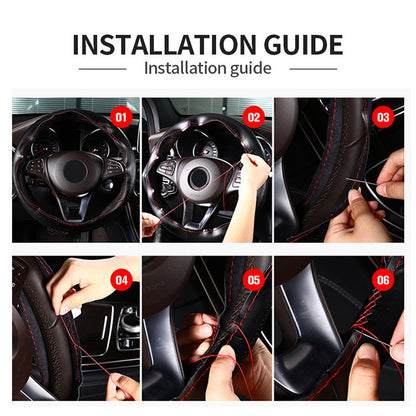 Capa de Volante SEAMETAL de Couro Genuíno com Agulhas e Linha, Trança DIY para Carro, Diâmetro 37-38cm
