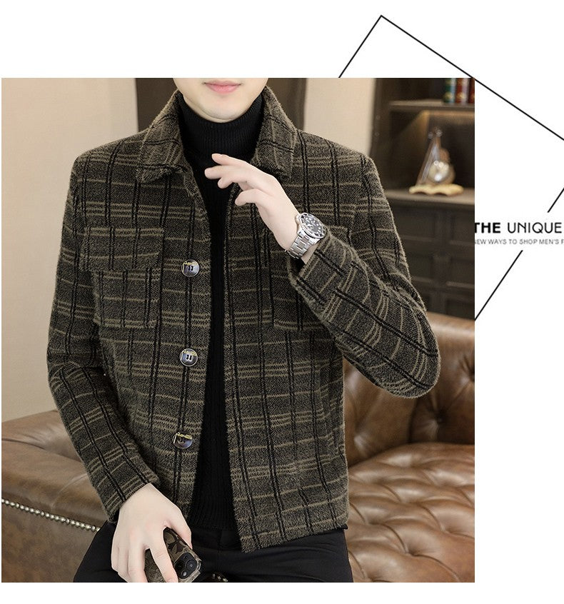 2023 Winter Plaid Woolen Jackets Men Fashion Slim Fit Thickened and Warm Trench Coat Casual Business Streetwear Overcoat M-4XL